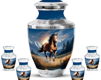Personalized Horse Cremation Urn, Mountain Sunset Memorial Keepsake Urn