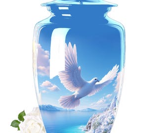 White Dove Cremation Urn – Ocean Landscape Memorial Ashes Urn