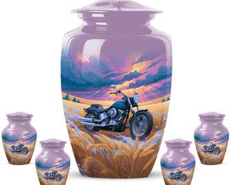Purple Motorcycle Cremation Human Urn, Large Adult Memorial Ashes Urns
