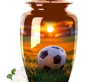 Personalized Soccer Urn for Ashes, Football Memorial Urn, Custom Cremation Urn, Sunset Field Keepsake, Sympathy Gift for Loss of Loved One