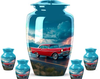 Personalized Blue Car Cremation Urn, Adult Funeral Memorial Ashes (Aluminium)