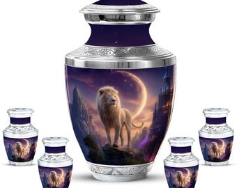 Majestic Lion Celestial Urn – Fantasy Art Memorial Keepsake for Ashes