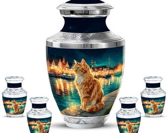Personalized Cat Memorial Urn – Waterfront Scene Pet Loss Keepsake
