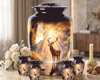 Deer Memorial Urn, Stag Forest Ashes, Autumn Woodland Keepsake