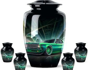 Green Classic Car Urn – Automotive Memorial Keepsake for Enthusiasts