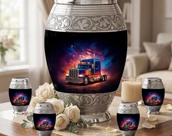 Semi Truck Cremation Urn – American Flag Memorial Urn for Ashes