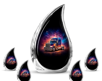 Semi Truck Cremation Urn – American Flag Memorial Urn for Ashes