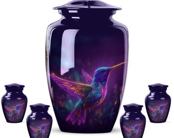 Personalized Purple Hummingbird Cremation Urn – Adult Memorial Ash Container