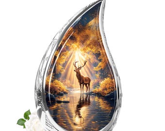 Personalized Deer Urn for Ashes - Deer Memorial Urn - Teardrop Cremation Urn for Human Ashes - Custom Forest Stag Urn