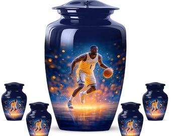 Personalized Blue Basketball Cremation Urn, Large Adult Memorial Urn (200 Cubic Inch)