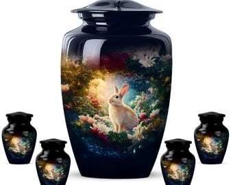 Rabbit Memorial Cremation Urns for Human Ashes, Black Adult Funeral Personalized Custom Engraved Urn