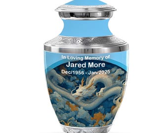 Dragon Cremation Urn – Silver-Accented Ceramic Memorial Urn