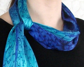 Hand Dyed Long  Blue/Turquoise  Silk Scarf