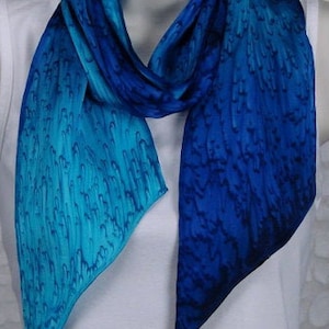 Hand Dyed Long  Blue/Turquoise  Silk Scarf