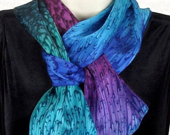 Long Skinny Hand Dyed Jewel Tone Silk Scarf