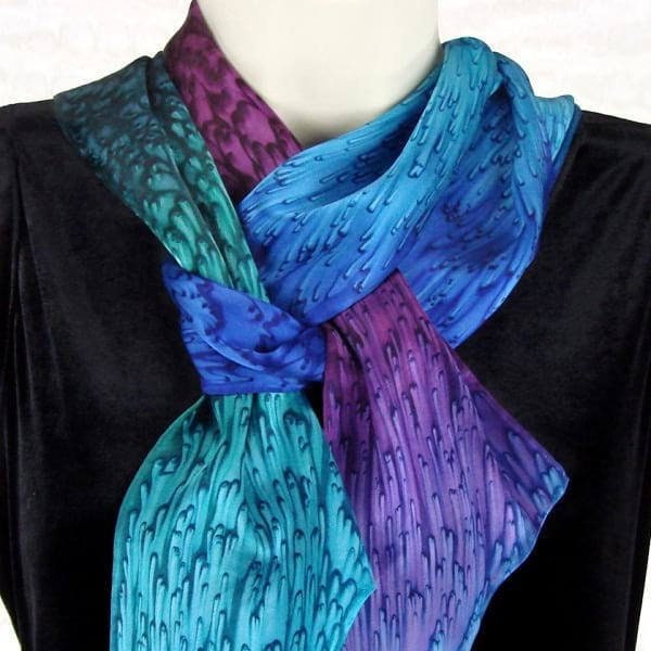 Long Skinny Hand Dyed Jewel Tone Silk Scarf