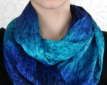 Infinity Scarf Hand Dyed Silk Cobalt Blue & Turquoise