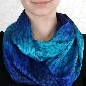 Infinity Scarf Hand Dyed Silk Cobalt Blue & Turquoise