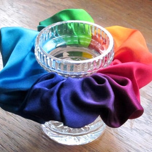 Hand Painted Silk Satin Rainbow Scrunchie