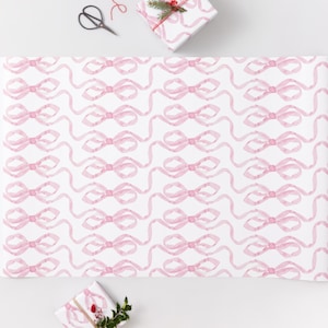 Light Pink Watercolor Bow Ribbon Wrapping Paper Roll| Elegant Ribbon Gift Wrap | Baby Girl Shower, Wedding, Birthday | Pink Present Wrap