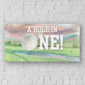 Custom Hole in One Birthday Printed Banner | Golf Themed Party Decoration | Name Banner for First Birthday or Golf Party | Personalizable