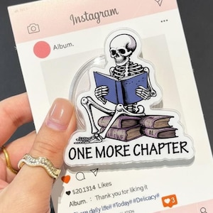 One More Chapter Magnetic Phone Grip – Skeleton Reading a Book Magsafe Phone Stand, Fun Book Lover Accessory