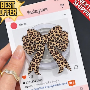 Leopard Bow Phone Grip MagSafe, Cute Girly Phone Holder, Coquette Aesthetic Grip Stand, Trendy Fashion Phone Accessory