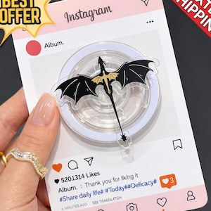 Bookish Dragon Phone Grip | Fantasy Reader Stand | Dark Romantasy Accessory | Black & Gold Mythical Creature | BookTok Gift