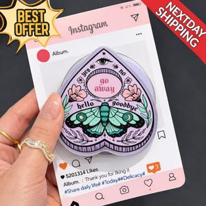 Witchy Planchette Phone Grip, Pastel Occult Aesthetic Grip, Moth Tarot Style Phone Holder, Spiritual Gift, Cute Witchcore Accessory