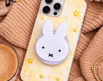 Soporte para teléfono con diseño de conejito blanco adorable / Soporte minimalista con forma de conejo / Soporte para teléfono con diseño de animal kawaii / Accesorio estético acogedor / Regalo para chicas adolescentes