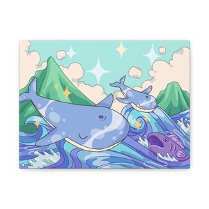 Whale Family Canvas Art Print, Cute Sea Animal Wall Decor, Nautical Nursery Artwork, Ocean-Themed Home Decor, Gift for Marine Life Lovers