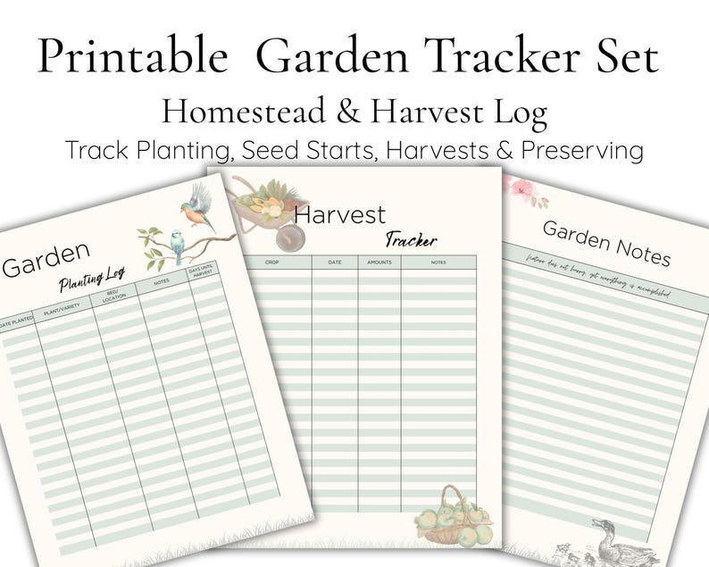 Printable Garden Tracker Set Homestead & Harvest Log Seed Starting ...