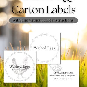 Printable Egg Carton Labels Washed & Unwashed Egg Care Tags Farm Fresh Chicken Egg Stickers Homestead PDF for CSA or Farm Stand