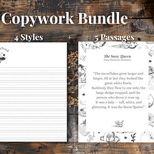 Fairytale Copywork Bundle, Handwriting Practice Pages + Classic Fairytale Passages, Charlotte Mason Inspired, Printable Vintage Homeschool