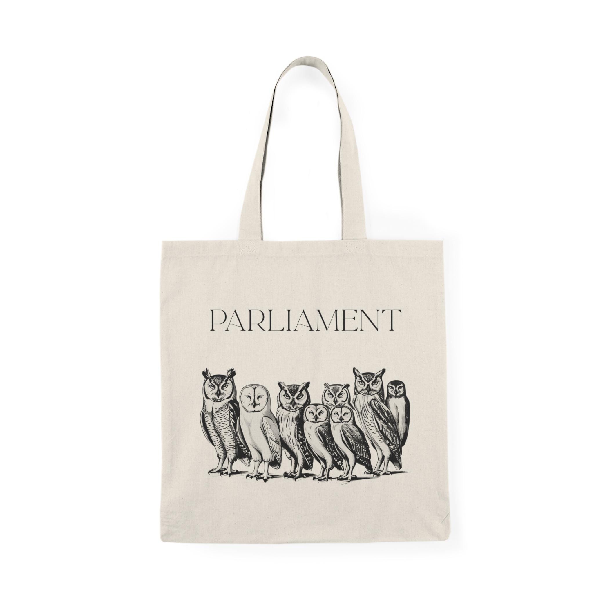 Owl Parliament Tote Bag - Nature Lover's Canvas Tote, Eco-Friendly Owl Print Bag, Reusable Shoul