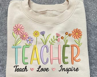 Teacher Embroidery Design, Floral Teacher Embroidery File, Back to School Stitch File, Teacher Appreciation Gift Embroidery