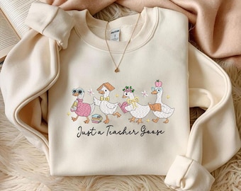 Just a Teacher Goose Embroidery Design, Back to School Machine Embroidery Design, Funny Goose Embroidery File, Teacher life Stitch File