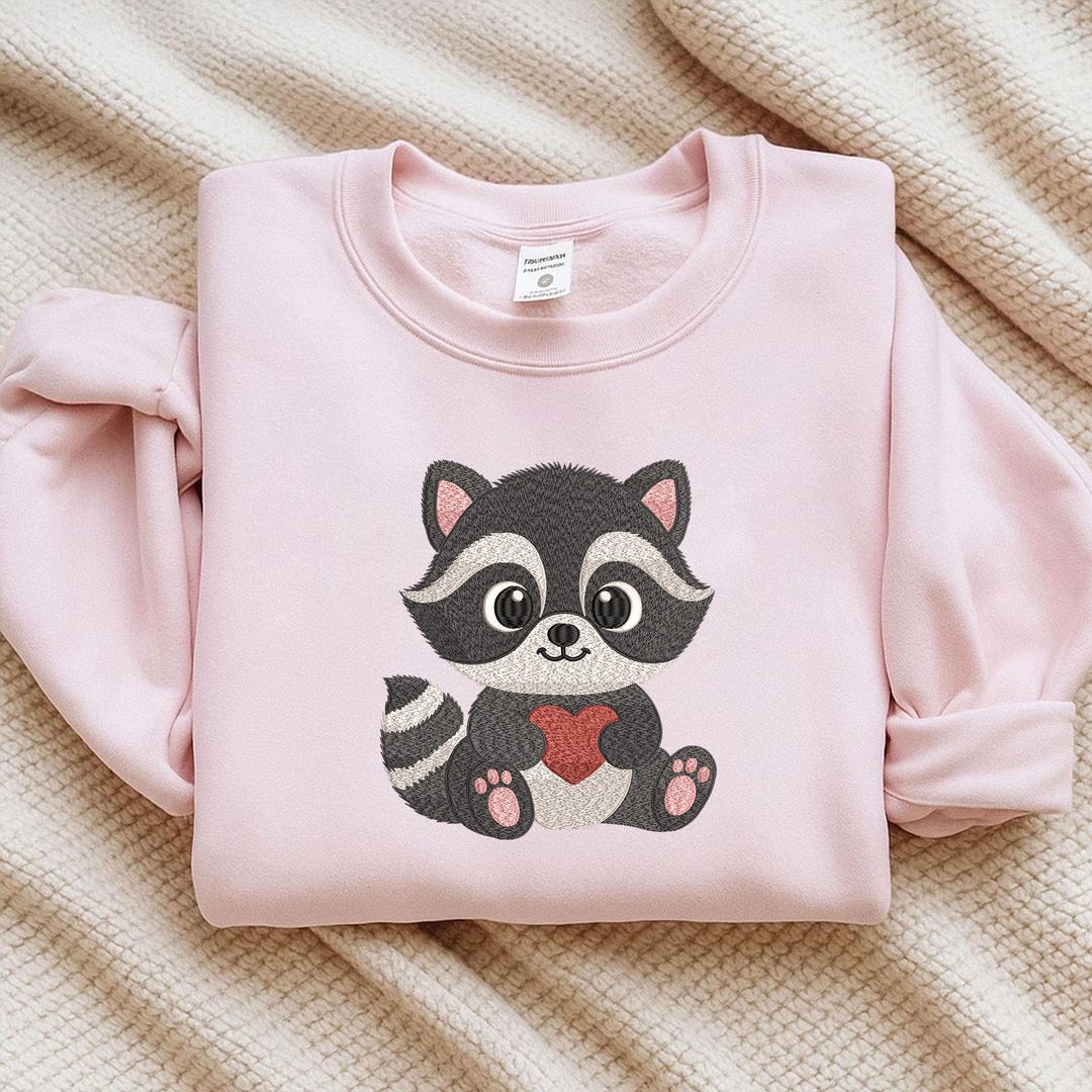 Baby Racoon Design Cute Raccoon Embroidery Design, Baby Raccoon Holding Heart Embroidery ...