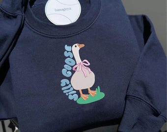 Silly Goose-borduurontwerp, Coquette Goose-borduurpatroon, babygans-borduurbestand, diersteekbestand, borduurmotief gans, gansstrikborduurwerk