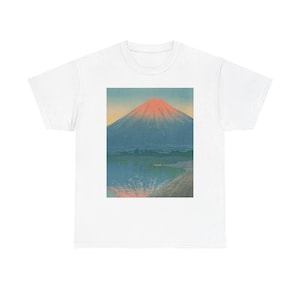 Japanese Fuji Mountain T-Shirt, Ukiyo-e Style Tee, Red Fuji Sunrise Print, Traditional Japan Gift, Mount Fuji Art Shirt for Collector