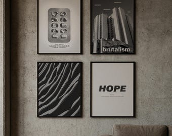 Brutalist Grey and Black Art Print Set: Monochromatic Minimalist Home Decor (Digital Download)