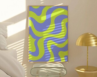 Neon Swirl Abstract Art Print - 70s Retro-Inspired Wavy Wall Art (Digital Download)