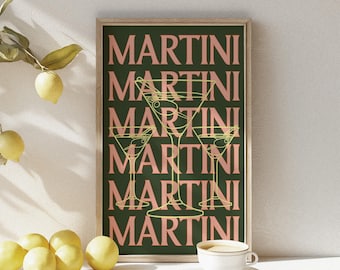 Martini Cocktail Art Print: Retro Bar Decor (Digital Download)