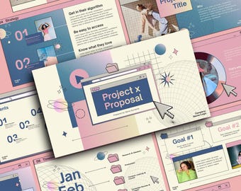 90s Tech Pastel Canva Pitch Deck Template – Creative Project Proposal Slides (Digital Download)