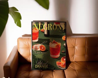 Negroni Cocktail Print: Retro Bar Art, Magazine Layout Poster For Cocktail Bars (Digital Download)