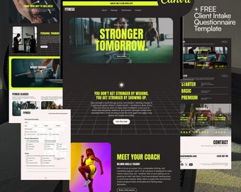 Bold Fitness Coach Website – Canva Template, w/ Client Intake Form (Digital Download)
