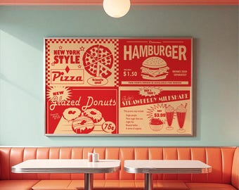 Vintage Food Collage Poster: Retro Diner Kitchen Art (Digital Download)