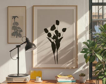 Minimalist Flower Silhouette Art Print - Japandi Botanical Decor (Digital Download)