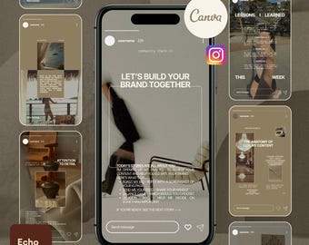 Canva Instagram Story Templates for Coaches | Modern Luxury Minimalist Stories | 40 Social Media Templates