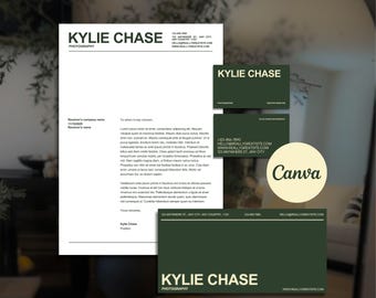 Green Minimalist Stationery Set - Canva Templates (Business Card, Envelope, Letterhead)